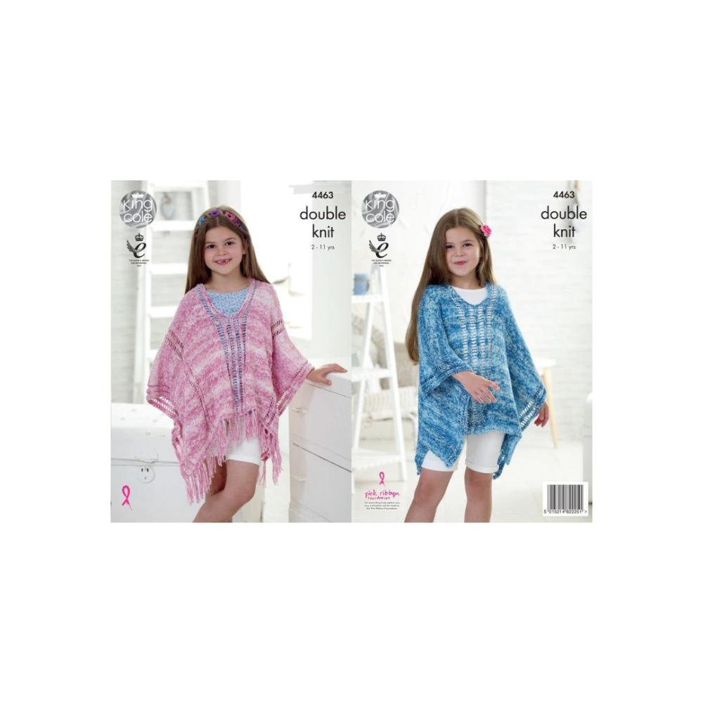King Cole Kids Poncho DK Knitting Pattern 4463