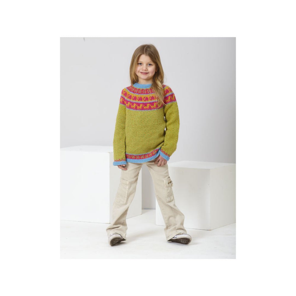 King Cole Kids Fair Isle Yoke Sweater Knitting Pattern 6343
