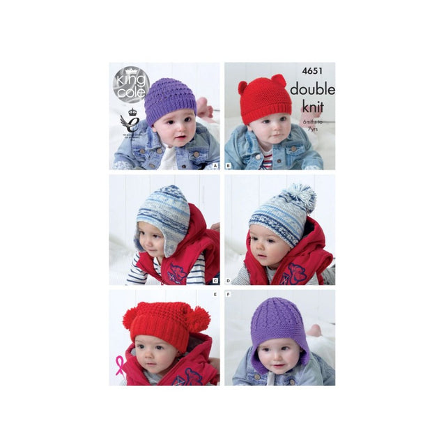 King Cole Baby and Kids Hat Knitting Pattern 4651