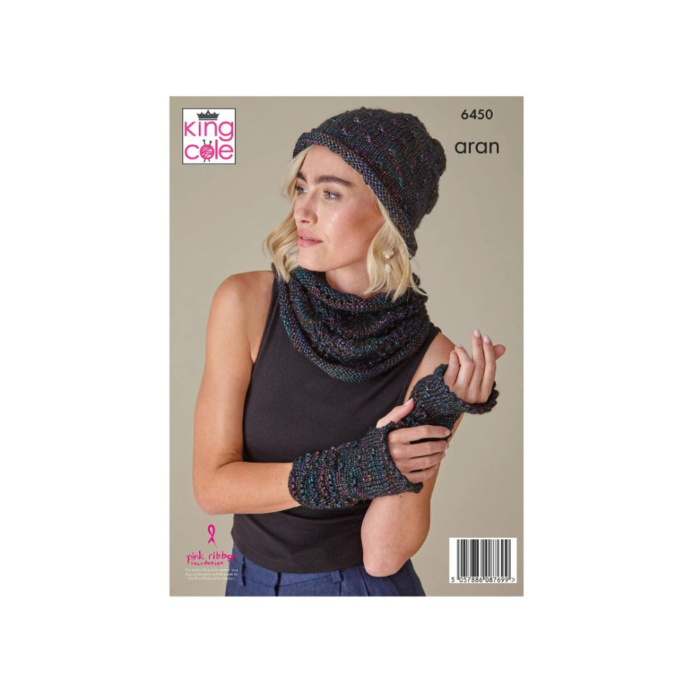 King Cole Snood, Hat and Wristwarmers Knitting Pattern 6450
