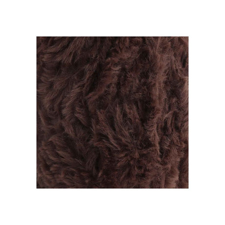 A square close-up of dark brown shaggy faux fur texture, centered on a white background.