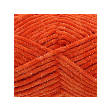 A close-up of bright orange fuzzy chenille arranged in a textured crisscross pattern, centred on a white background.