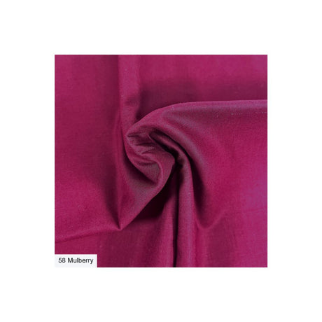 A close-up fabric swatch labeled '58 Mulberry' showing a rich magenta-purple textile with soft folds and a smooth texture, set against a white background.