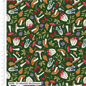 Nightfall Forest Moonlit Mushrooms Cotton Fabric