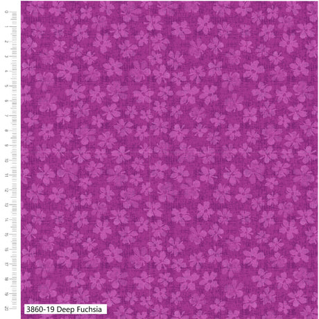 Purple floral pattern fabric with a ruler on the side