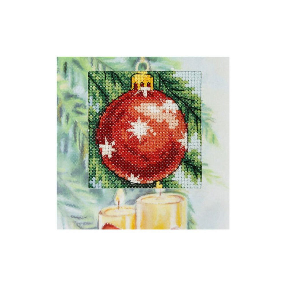 Red Bauble Christmas Cross Stitch Card