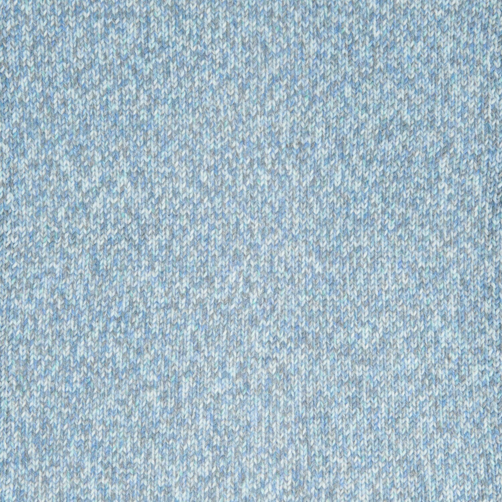 A close-up of a heathered light blue knit fabric texture, showing the fine woven pattern.