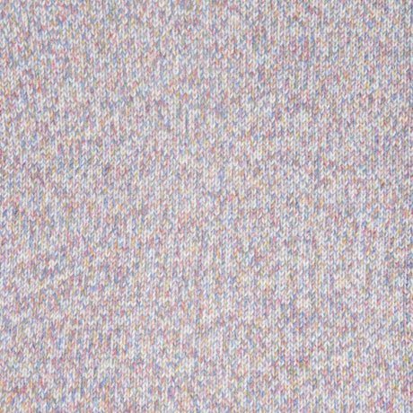 A close-up of a heathered knit fabric texture with a blend of light gray, beige, and soft pink threads.