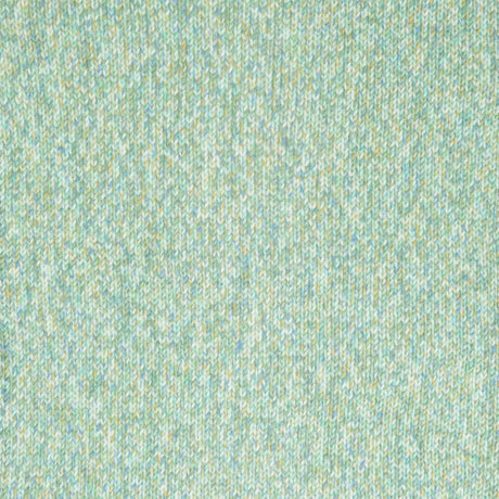 A close-up of a heathered knit fabric texture in a soft mint green and pale blue colorway.