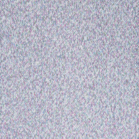 A close-up of a heathered knit fabric texture in a light gray base with subtle pink and blue flecks throughout.