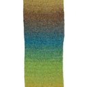 A vertical rectangular fabric or material swatch with a soft textured surface, showing an ombre color gradient from mustard yellow at the top through brown and blue to yellow-green at the bottom, isolated on a white background.