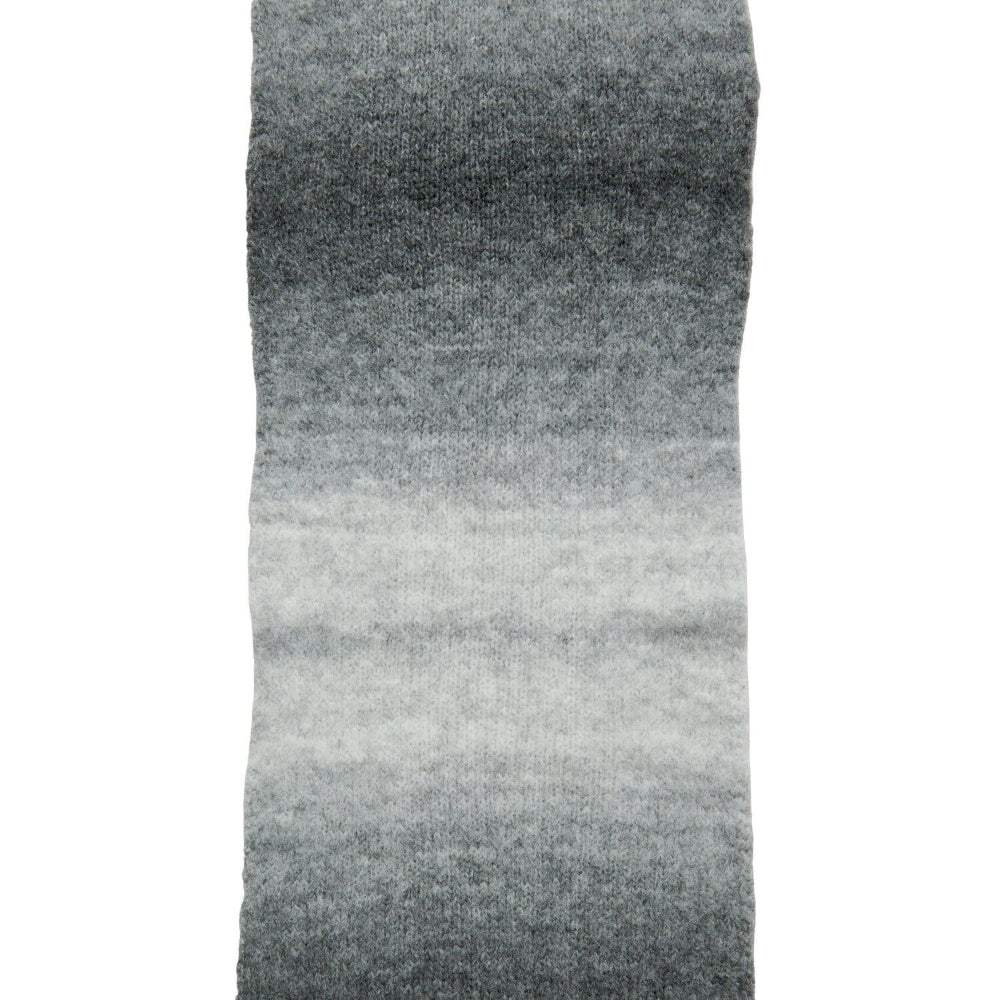A vertical rectangular textile sample with a soft ombré gradient transitioning from dark charcoal gray at the top to light gray and off-white at the bottom, shown on a plain white background.