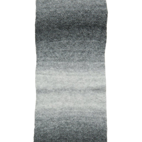 A vertical rectangular textile sample with a soft ombré gradient transitioning from dark charcoal gray at the top to light gray and off-white at the bottom, shown on a plain white background.