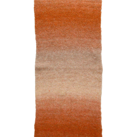 A vertical rectangular knit fabric swatch with a gradient color transition from orange at the top and bottom to a light beige in the middle, shown on a plain white background.