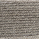 A close-up texture shot of twisted yarn in a heathered taupe-gray color, showing the fuzzy, multi-toned fibers.