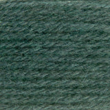 A close-up texture shot of dark teal green yarn, showing the twisted fibers and heathered color.