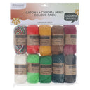 Packaged yarn set with colourful skeins and 'Scheepjes' branding on a white background