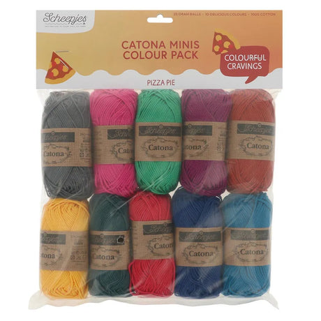 Packaged Scheepjes Catona Minis yarn set with colourful balls on a white background