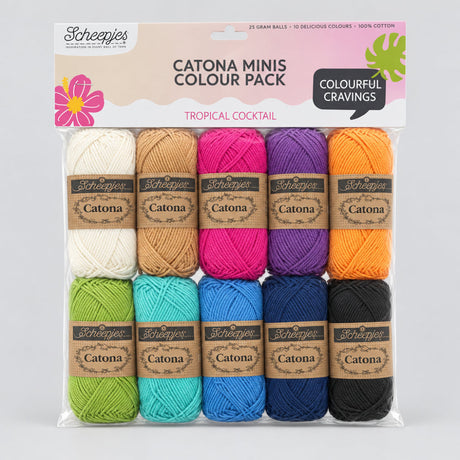Scheepjes Catona Minis Colour Pack with colourful yarn balls on a white background