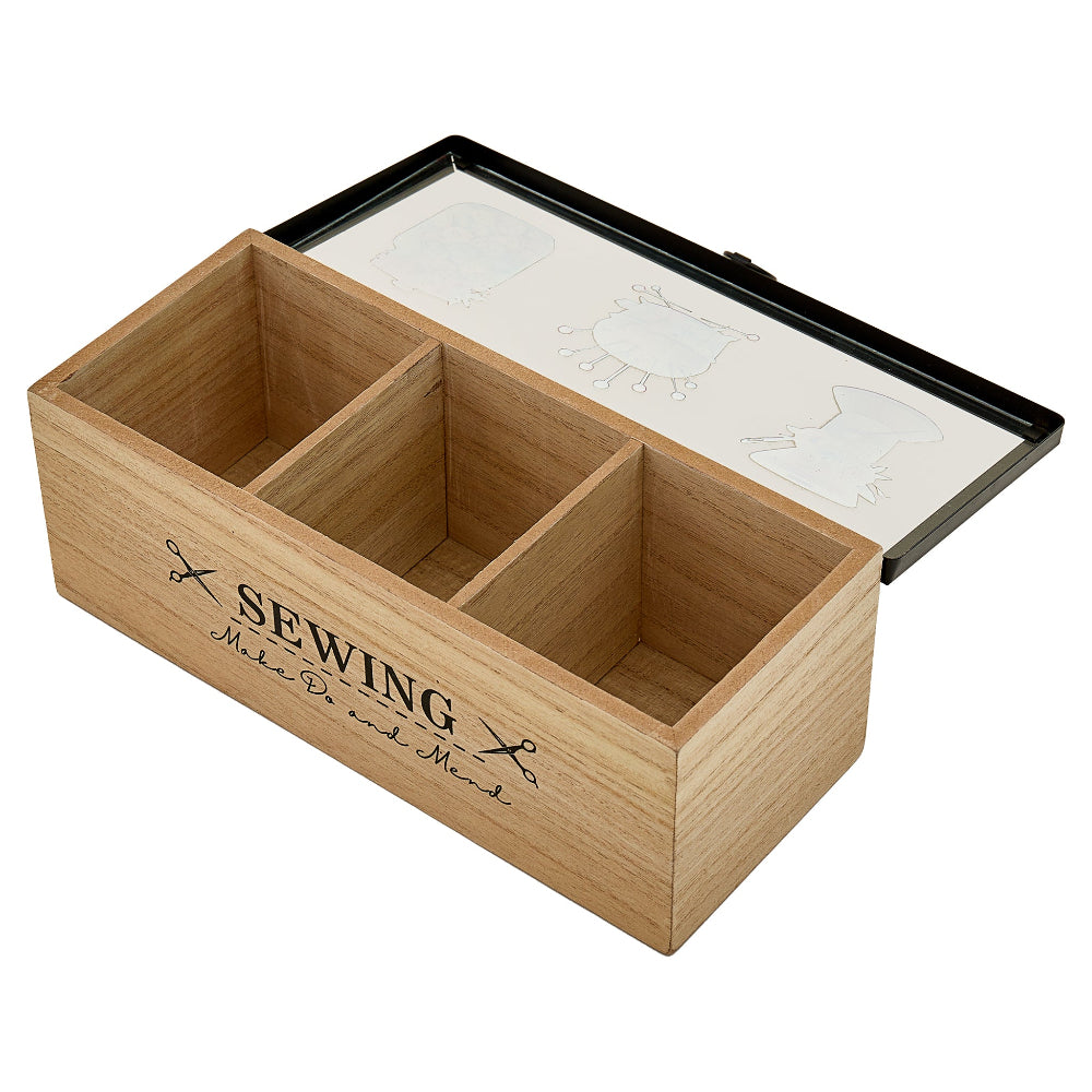 Sewing Wooden Box with Three Compartments