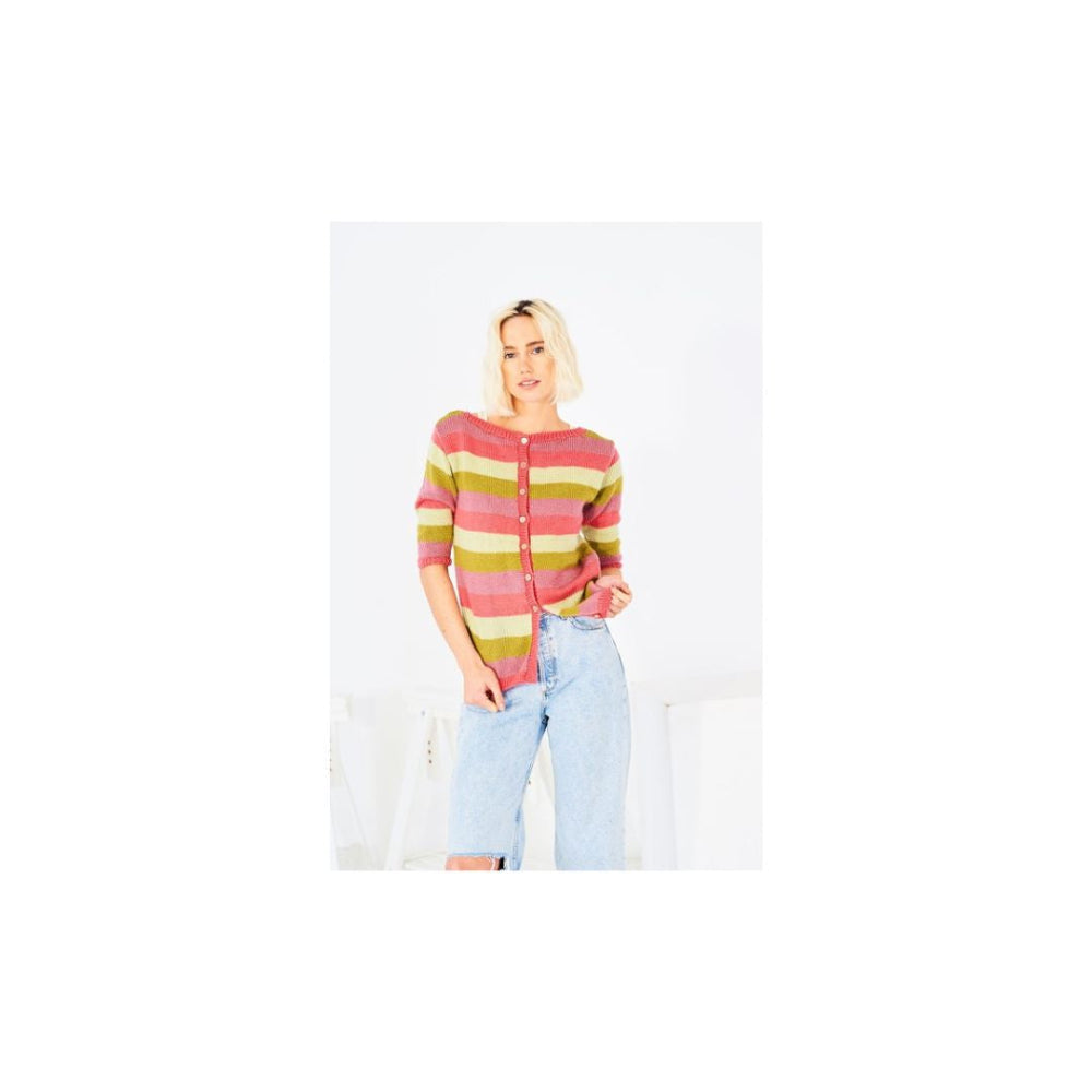Stylecraft DK Knitting Pattern Stripey Buttoned Sweater 10142