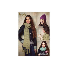Stylecraft Hat, Cowl, Scarf and Fingerless Mittens Knitting Pattern 9295