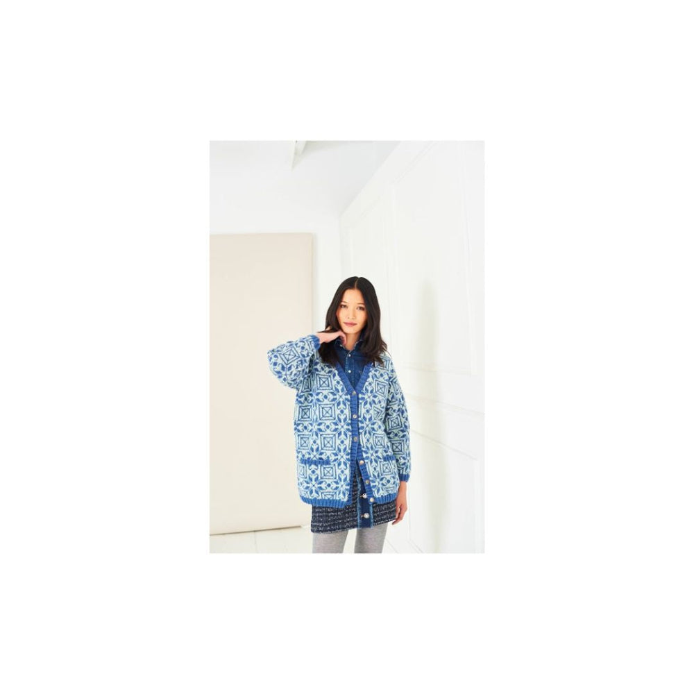 Stylecraft Long Colourwork Cardigan Knitting Pattern 10283