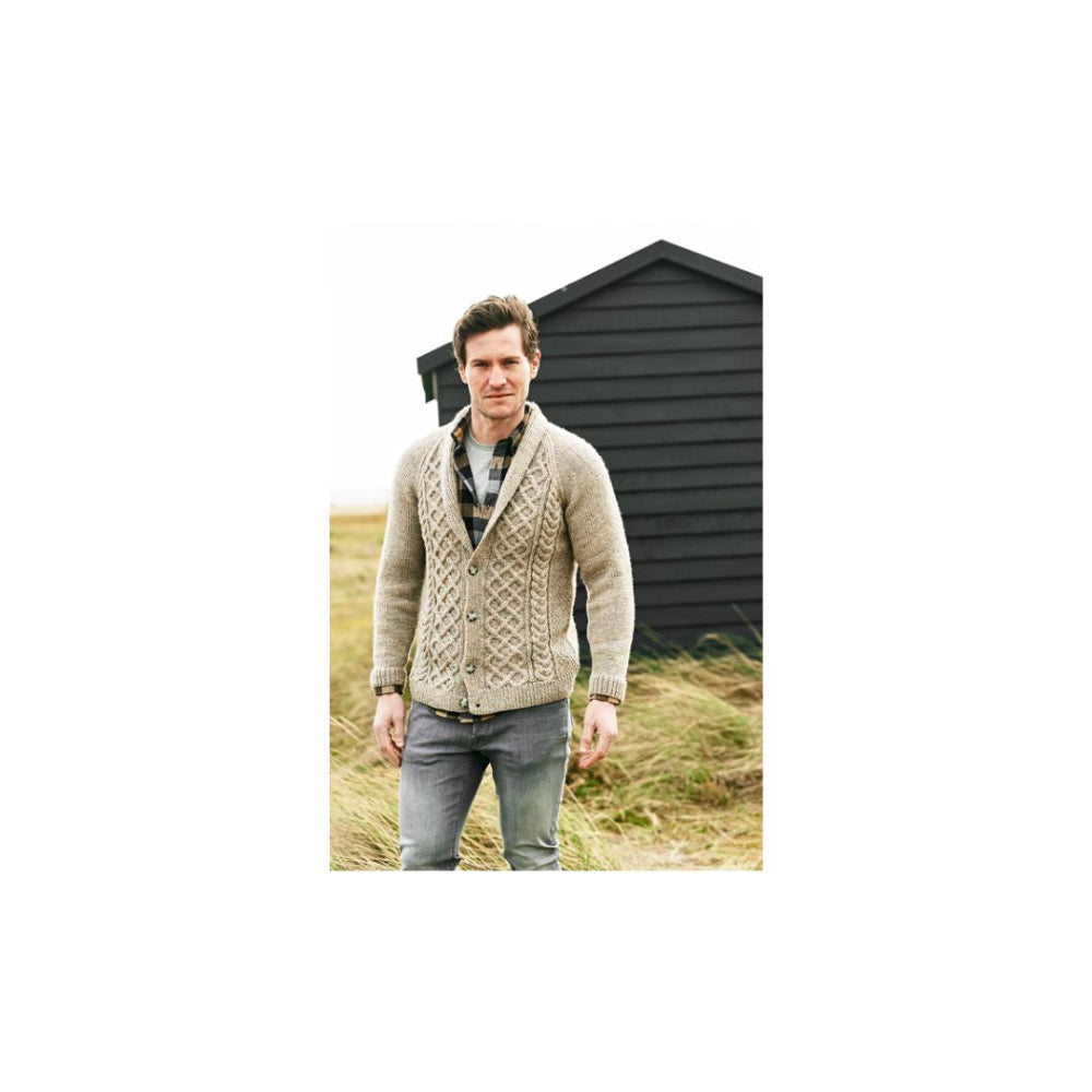 Stylecraft Mens Shawl Neck Aran Cardigan Knitting Pattern 9876