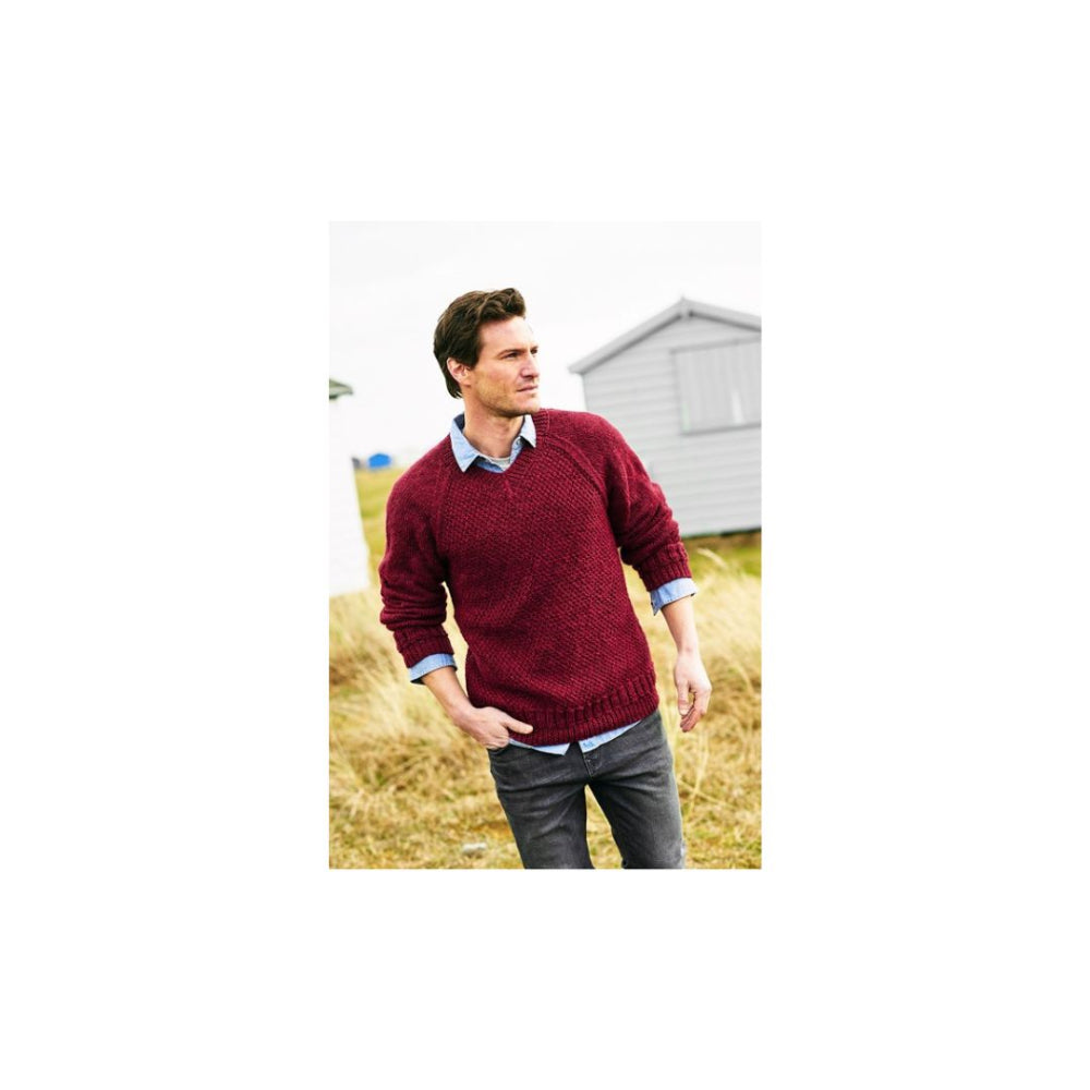 Stylecraft Mens V Neck Aran Sweater Knitting Pattern 9877