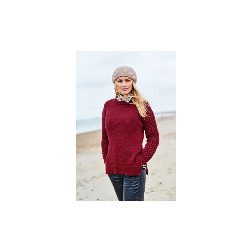 Stylecraft Round Neck Aran Sweater Knitting Pattern 9873