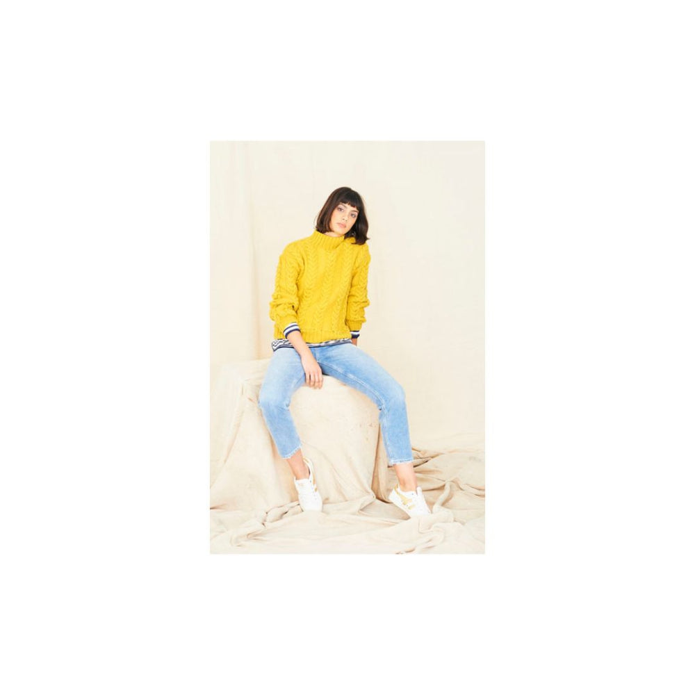 Stylecraft Stand Up Neck Aran Sweater Knitting Pattern 9768