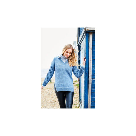 Stylecraft V Neck Aran Sweater Knitting Pattern 9873