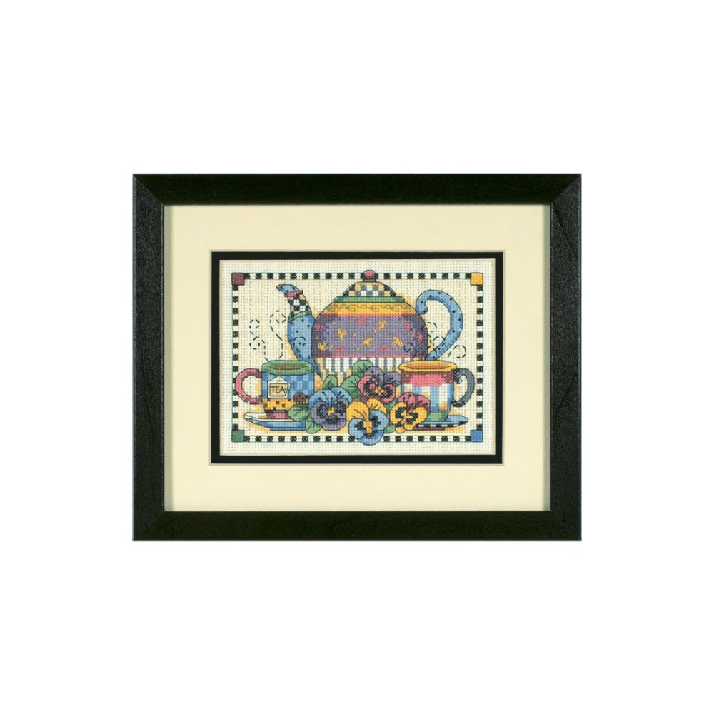 Teatime Pansies Cross Stitch Kit