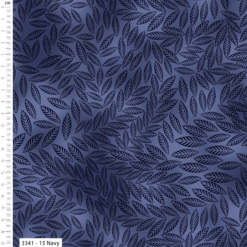 100% Cotton Textured Leaf Fabric Navy