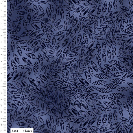 100% Cotton Textured Leaf Fabric Navy