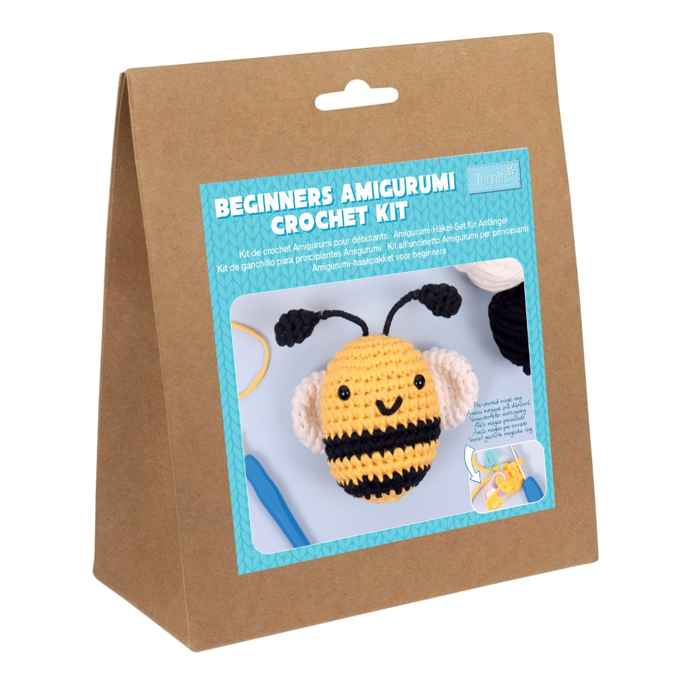 Beginners Amigurumi Crochet Kit packaging with a bee design on a white background