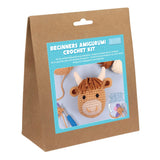Beginners Amigurumi Crochet Kit packaging with a cow toy on a white background