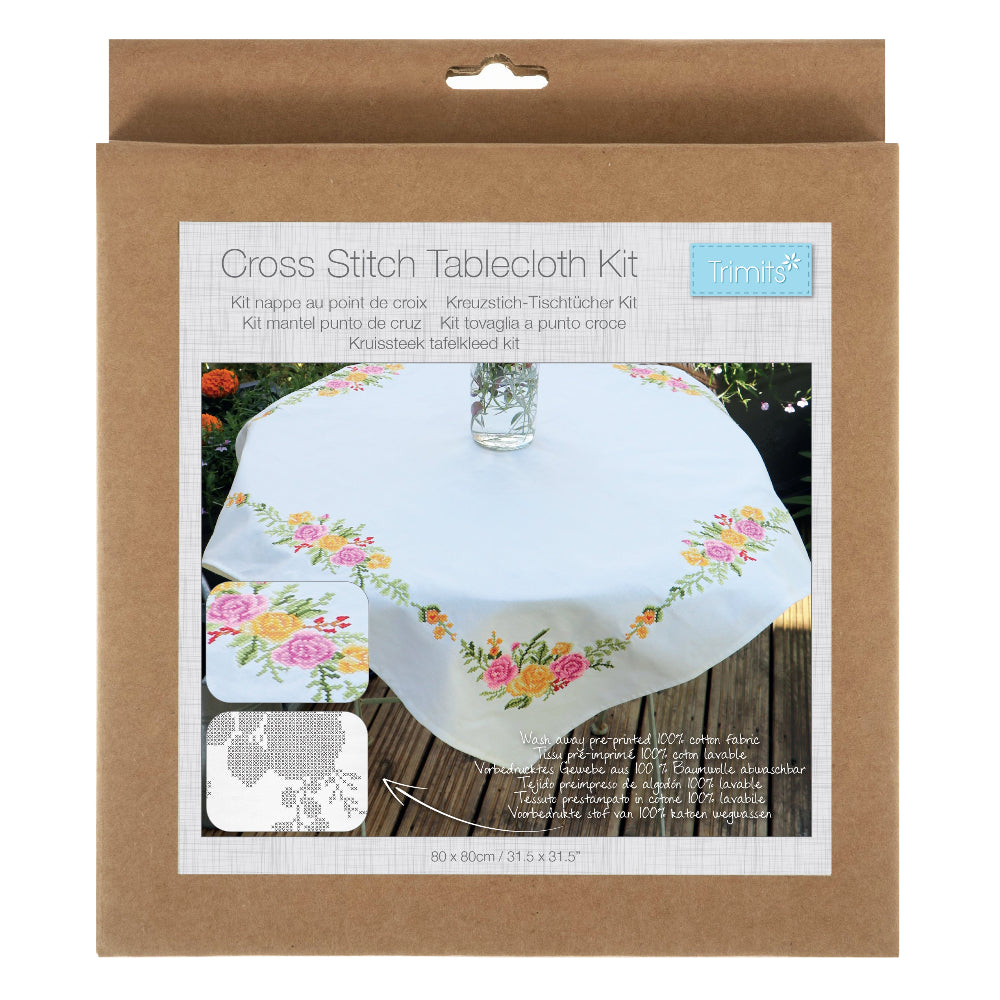 Trimits Cross Stitch Floral Bouquet Table Cloth Kit
