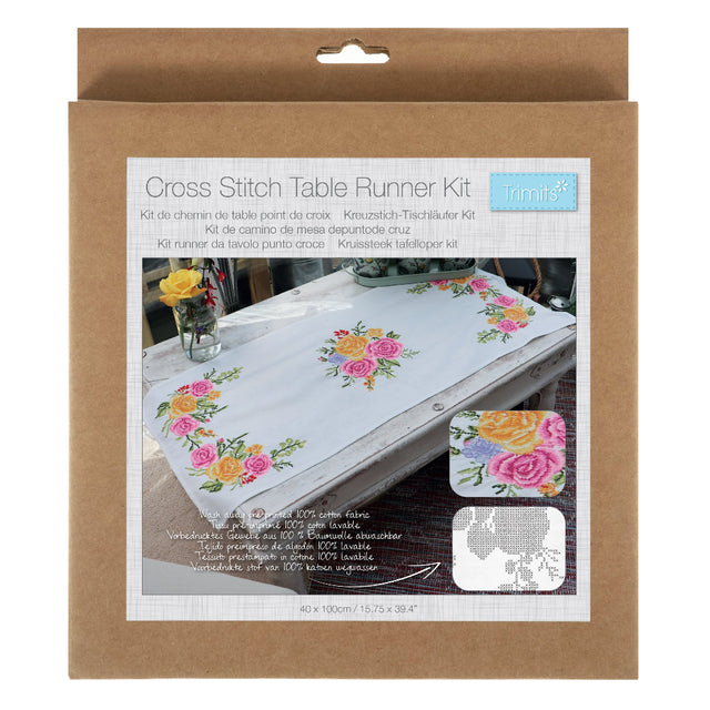 Trimits Cross Stitch Floral Bouquet Table Runner Kit