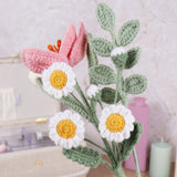 Crocheted flowers on a light background