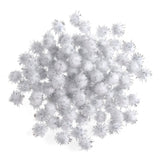 A cluster of small white fluffy pom-pom decorations on a plain white background.
