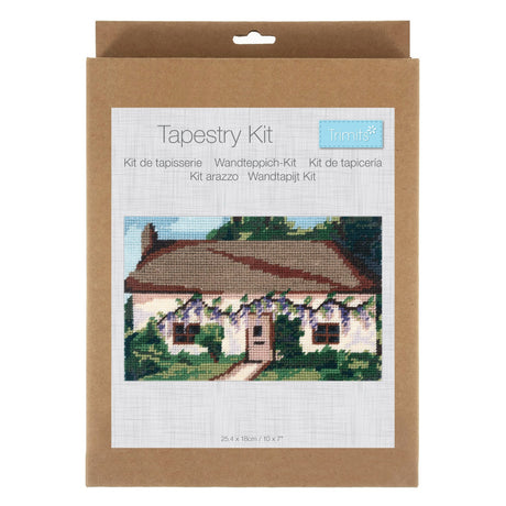 Tapestry kit packaging with a house illustration on a white background