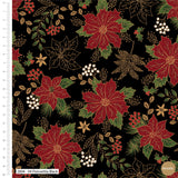 Classic Christmas Fabric Poinsettia Black