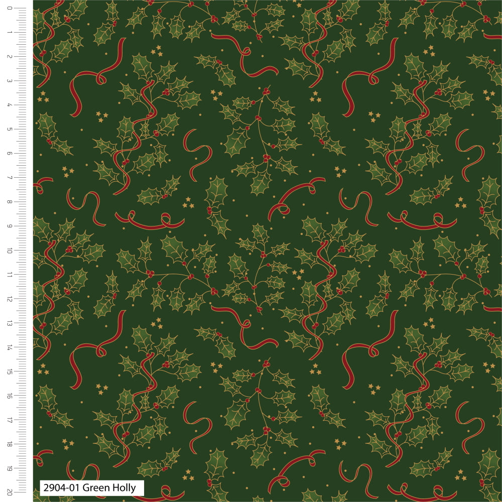 Metallic Christmas Fabric Holly Green