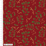 Metallic Christmas Fabric Holly Red