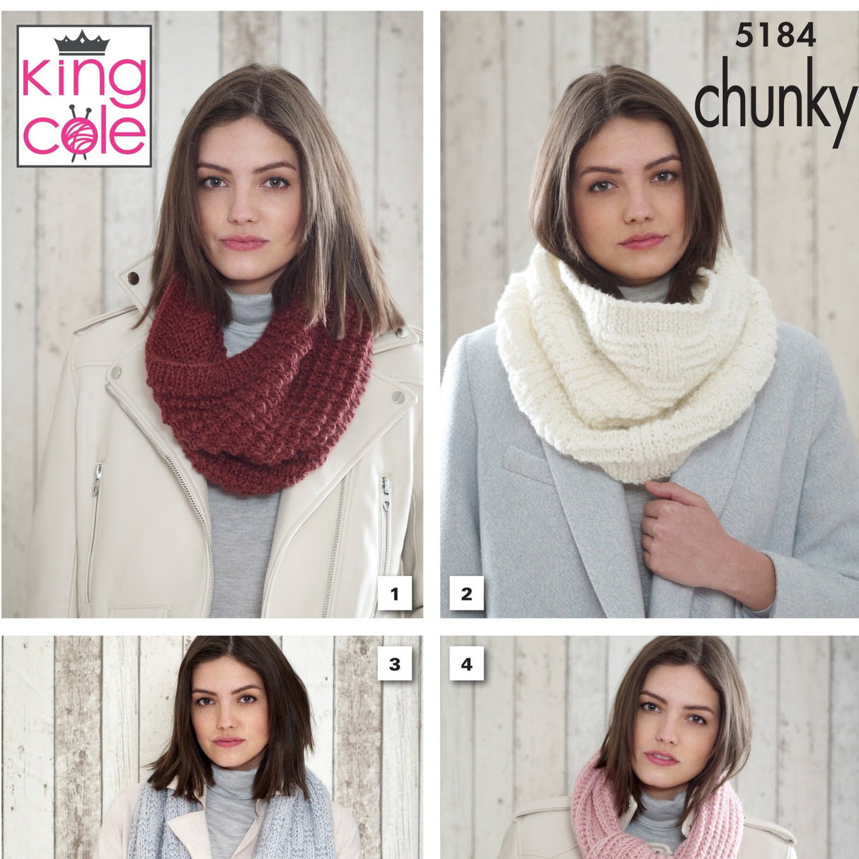 King Cole Chunky Snood Knitting Pattern 5184