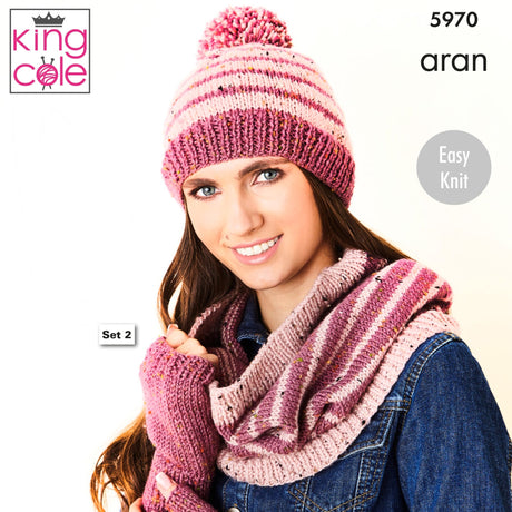King Cole Aran Hat Knitting Pattern 5970