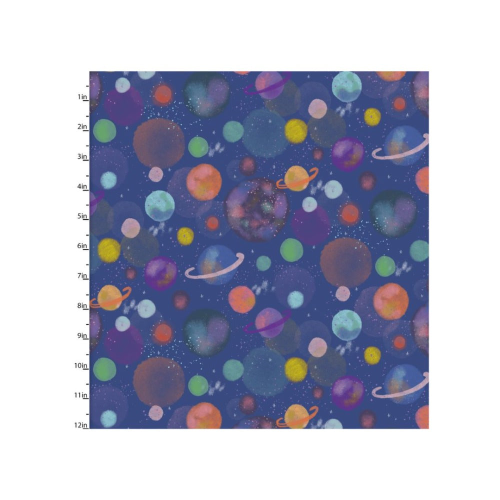 Whirl, Whizz, Zip & Rip Colourful Planets Fabric