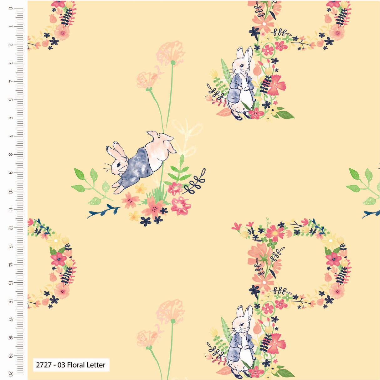 Craft Cotton Company Fabric Floral Letter (2727_03) Peter Rabbit Flowers and Dream Fabric