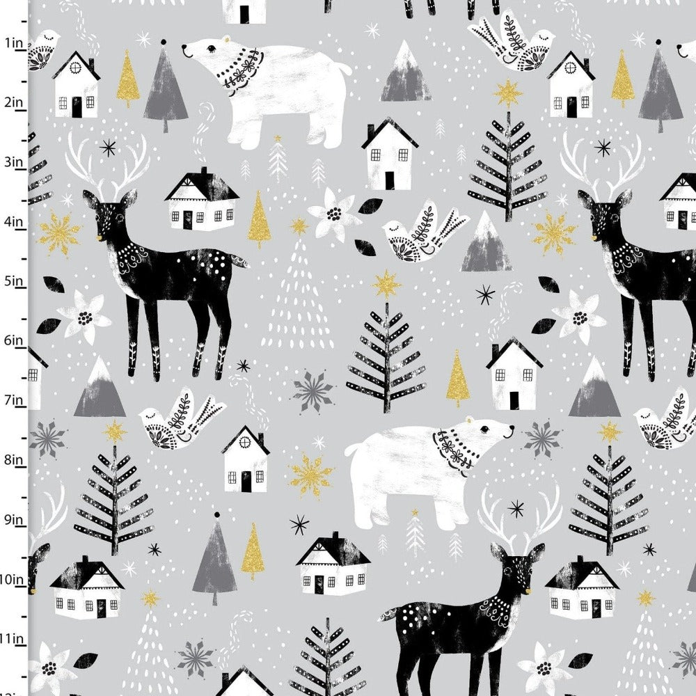 Craft Cotton Company Fabric Reindeer & Bear (18091) 100% Cotton Peace on Earth Christmas Fabric